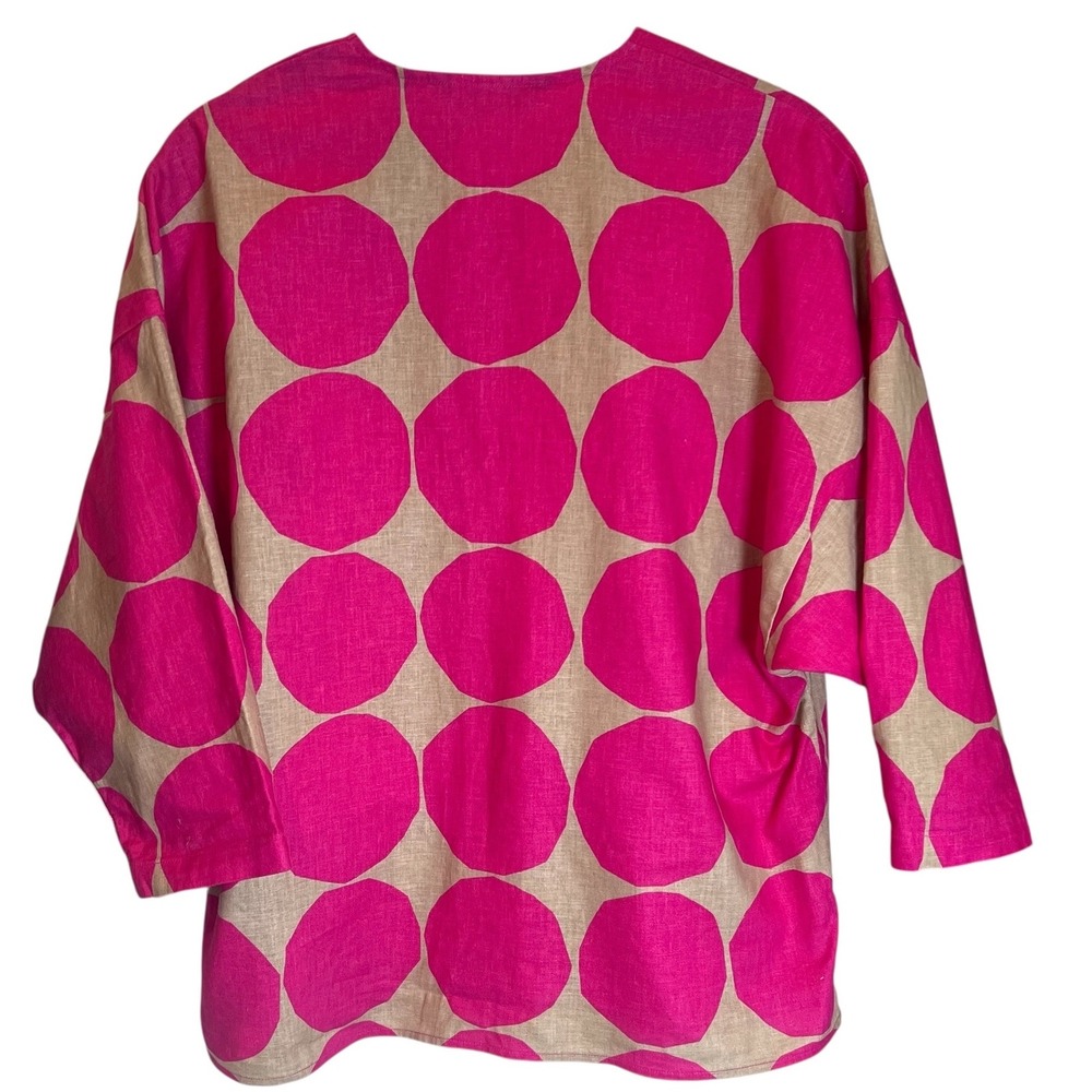 Marimekko x Uniqlo Pink Polka Dot Linen Blend V-Neck Tunic Top XS - Picture 2 of 5